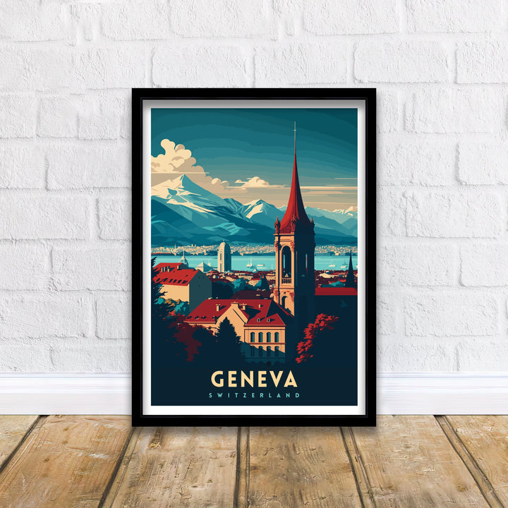 Geneva Switzerland Travel Print Geneva Wall Art Geneva Home Decor Geneva Illustration Travel Poster Gift For Geneva Switzerland Home Decor