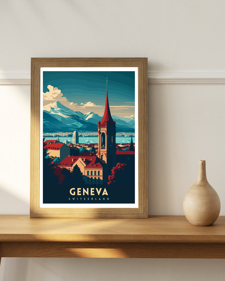 Geneva Switzerland Travel Print Geneva Wall Art Geneva Home Decor Geneva Illustration Travel Poster Gift For Geneva Switzerland Home Decor