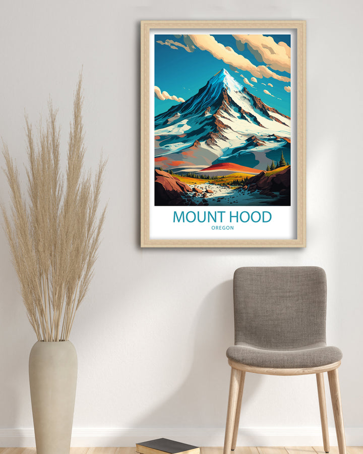 Mount Hood Travel Poster Mount Hood Wall Decor, Mount Hood Home Living Decor Mount Hood Illustration Travel Poster, Gift For Mount Hood