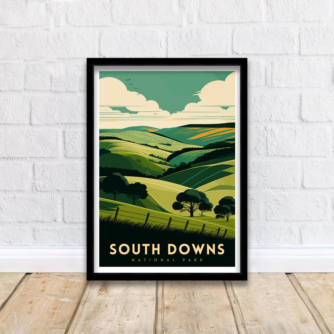 South Downs Travel Poster, Wall Decor, Home Living Decor, South Downs Illustration, Travel Poster, Gift for South Downs Enthusiasts