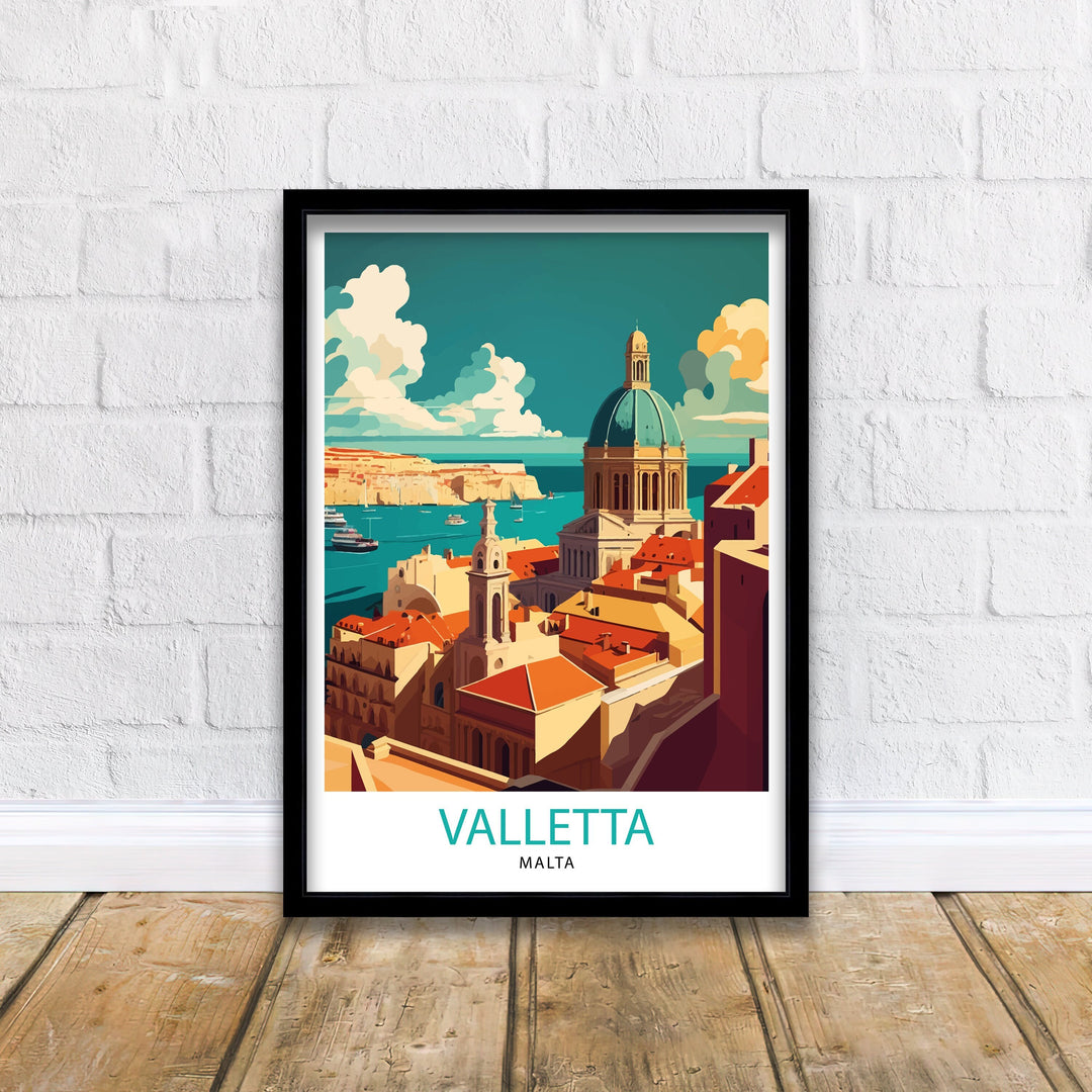 Valletta Malta Travel Poster, Valletta Wall Art, Valletta Decor, Malta Illustration, Travel Poster, Gift For Malta, Malta Home Decor