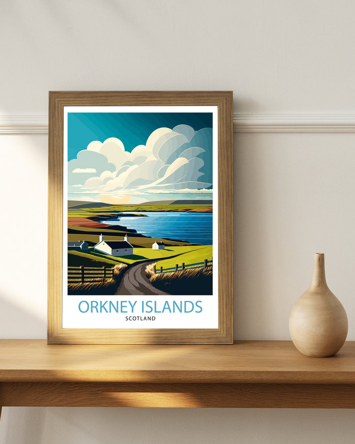 Orkney Islands Travel Poster, Orkney Wall Art, Scotland Poster, Orkney Illustration, Travel Gift for Scotland, Orkney Home Decor