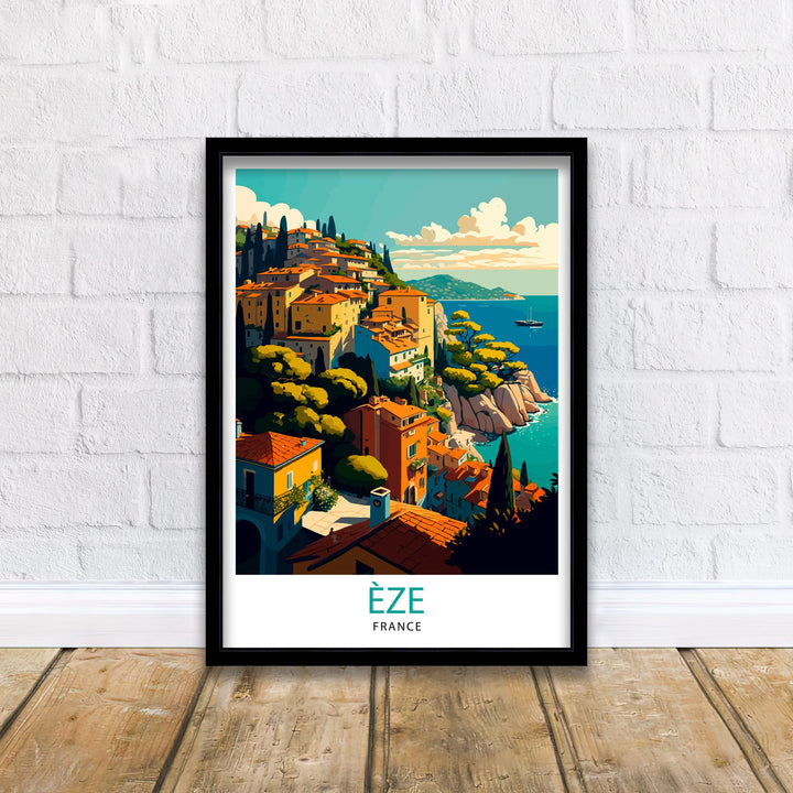 Eze French Riviera Travel Poster Eze Wall Art Eze Home Decor Eze France Illustration Travel Poster Gift For Eze France Home Decor