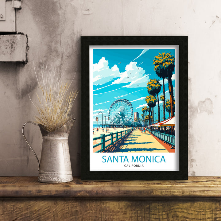 Santa Monica Beach Travel Poster California Wall Art Beach Decor Santa Monica Pier Travel Poster Gift for Beach Lovers