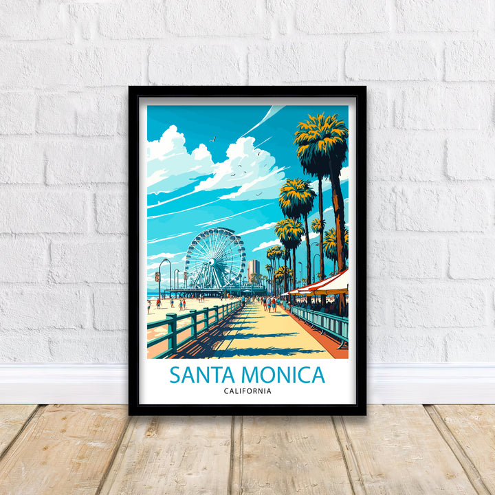 Santa Monica Beach Travel Poster California Wall Art Beach Decor Santa Monica Pier Travel Poster Gift for Beach Lovers