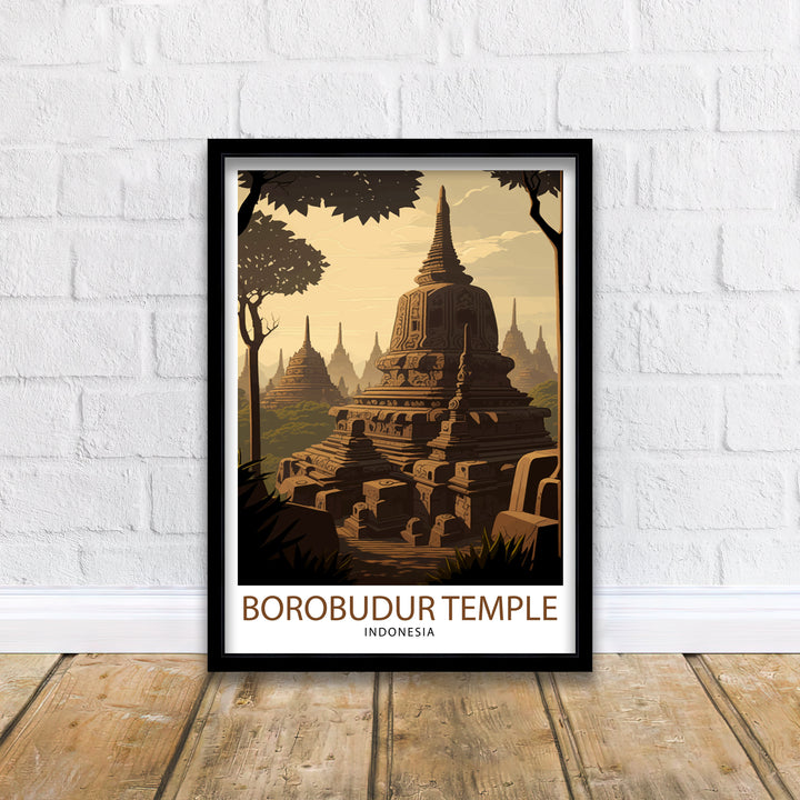 Borobudur Temple Poster, Indonesia Wall Art, Travel Decor, Gift for Traveler, Temple Art, Indonesia Poster