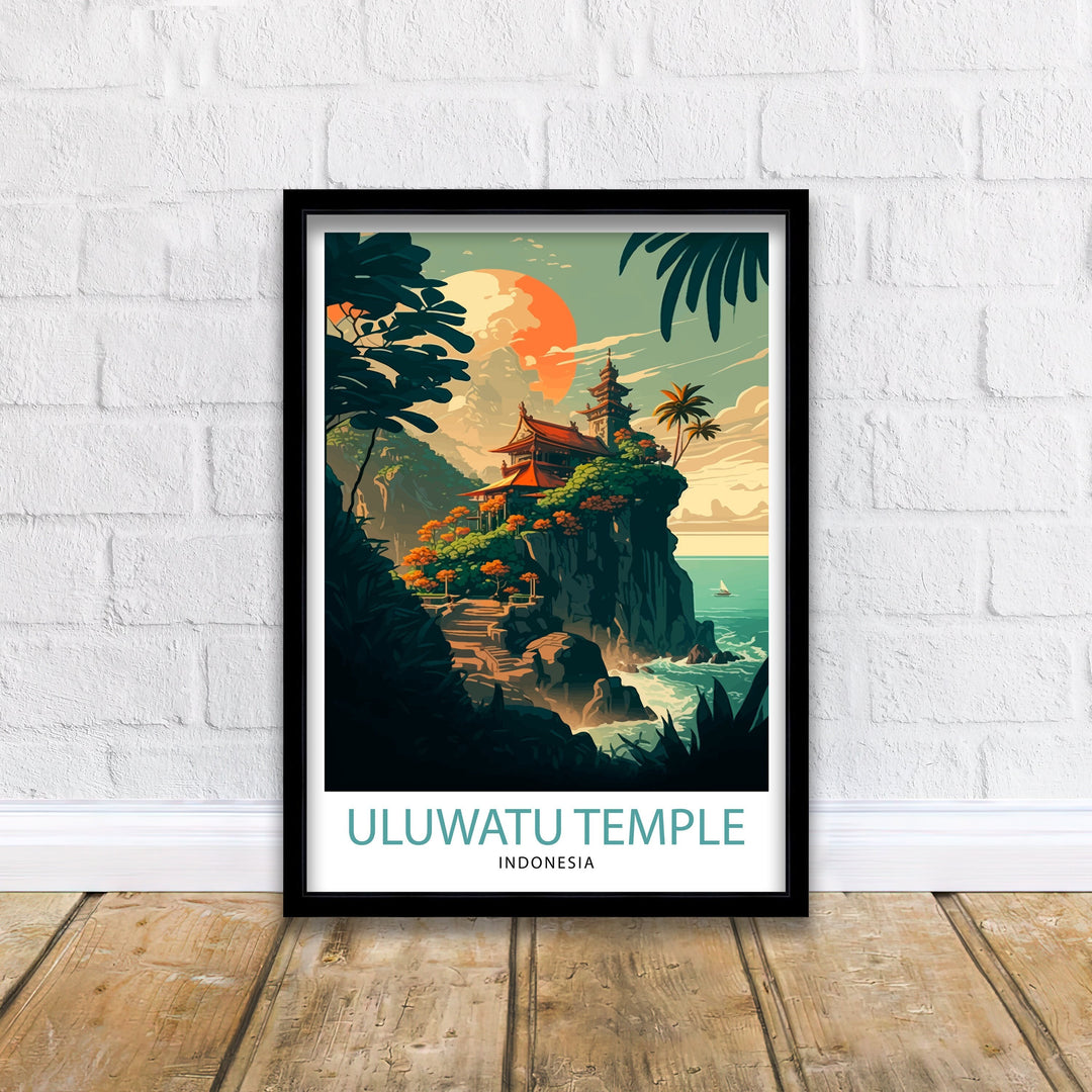 Uluwatu Temple Poster Bali Travel Decor Uluwatu Illustration Indonesia Wall Art Uluwatu Poster Bali Gift - Indonesia Home Decor