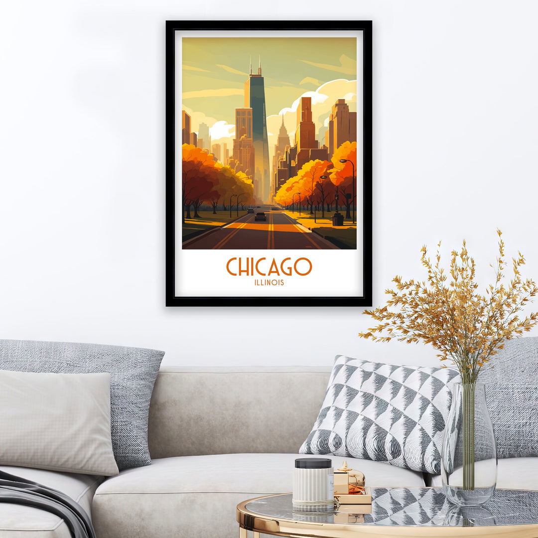 Chicago Travel Poster Chicago Wall Art Chicago Poster Chicago Illinois Poster Chicago Skyline Art Travel Decor Chicago Gift