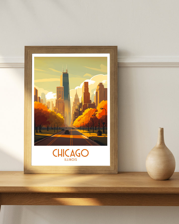 Chicago Travel Poster Chicago Wall Art Chicago Poster Chicago Illinois Poster Chicago Skyline Art Travel Decor Chicago Gift