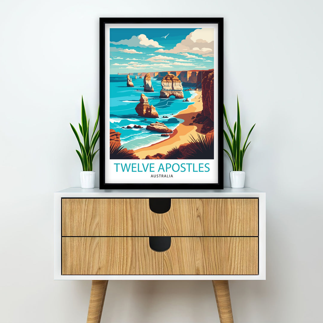 Twelve Apostles Australia Travel Poster Wall Decor, Home Living Decor Illustration Travel Poster Gift For Australia Home Decor