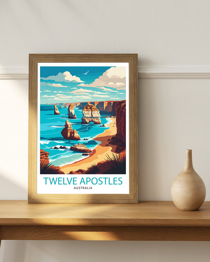 Twelve Apostles Australia Travel Poster Wall Decor, Home Living Decor Illustration Travel Poster Gift For Australia Home Decor