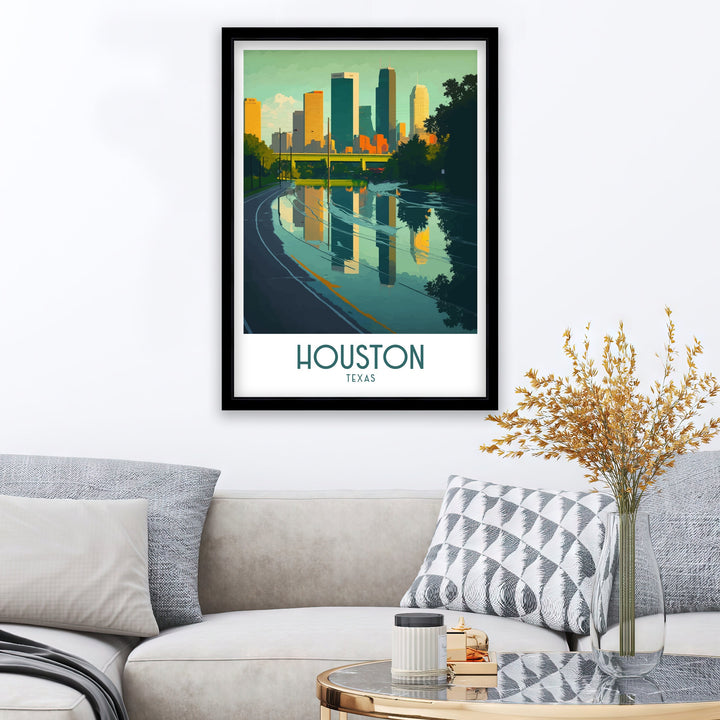 Houston Texas Travel Poster Houston Wall Art Houston Texas Poster Houston Skyline Illustration Houston Texas Gift Houston Decor