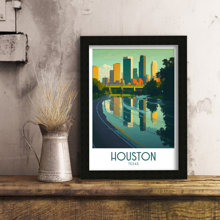 Houston Texas Travel Poster Houston Wall Art Houston Texas Poster Houston Skyline Illustration Houston Texas Gift Houston Decor