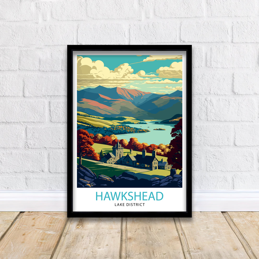 Hawkshead Lake District Travel Poster Wall Art Decor UK Travel Poster Gift For Travelers Lake District Illustration Home Decor