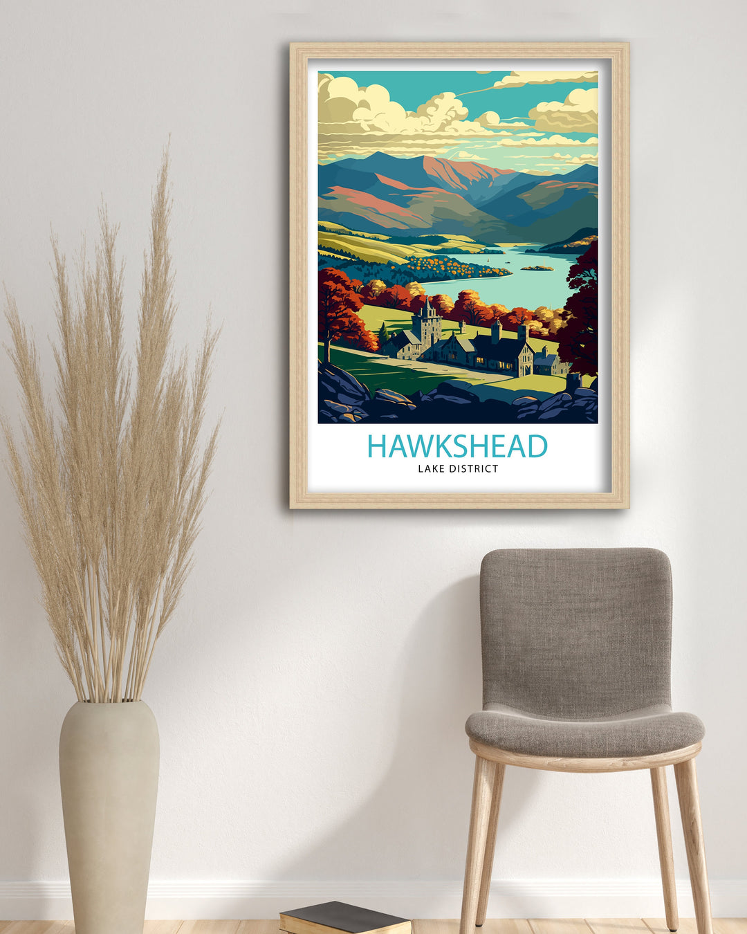 Hawkshead Lake District Travel Poster Wall Art Decor UK Travel Poster Gift For Travelers Lake District Illustration Home Decor