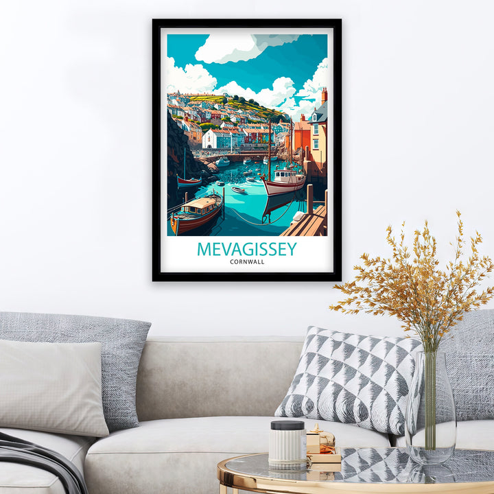 Mevagissey Cornwall Travel Poster Wall Art Decor Cornwall Illustration Travel Poster Gift Cornwall Home Decor