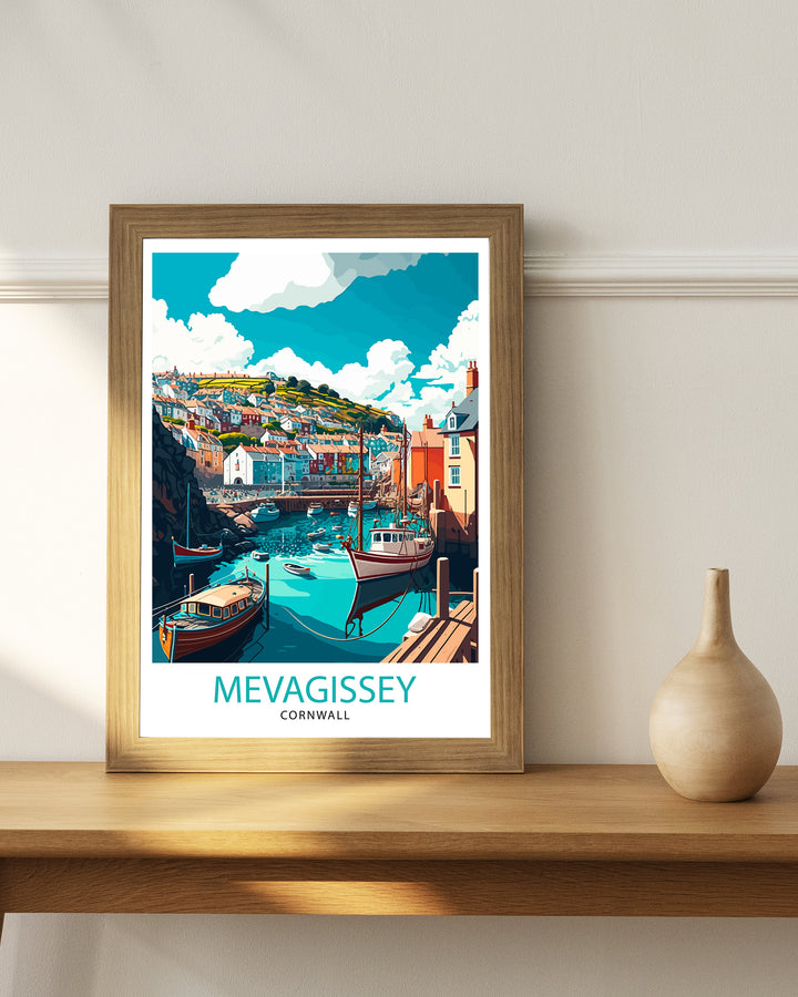 Mevagissey Cornwall Travel Poster Wall Art Decor Cornwall Illustration Travel Poster Gift Cornwall Home Decor