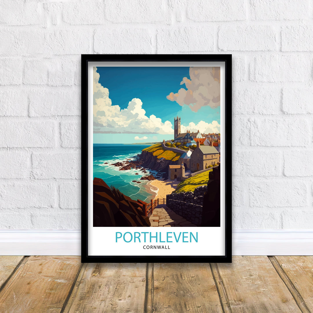 Porthleven Cornwall Travel Poster Porthleven Wall Art Porthleven Home Decor, Porthleven Illustration Cornwall Travel Poster Gift for Cornwall