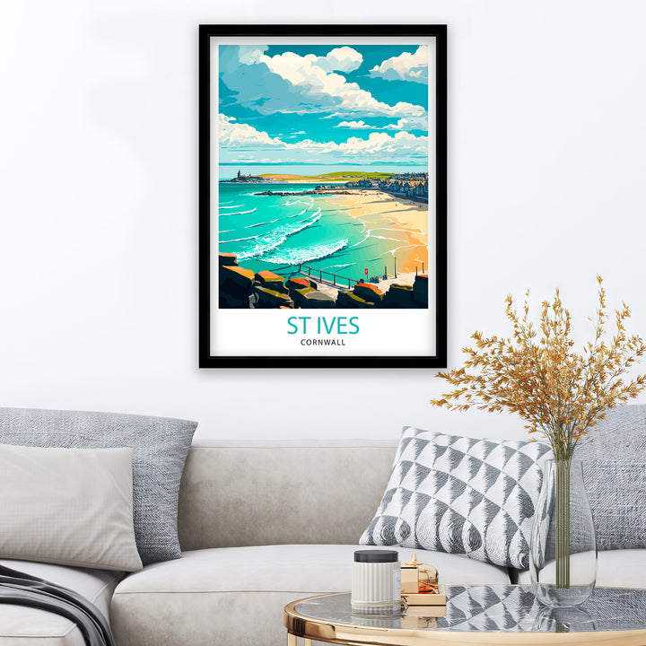 St Ives Cornwall Travel Poster St Ives Wall Art St Ives Illustration Travel Poster Gift for St Ives Cornwall Home Decor