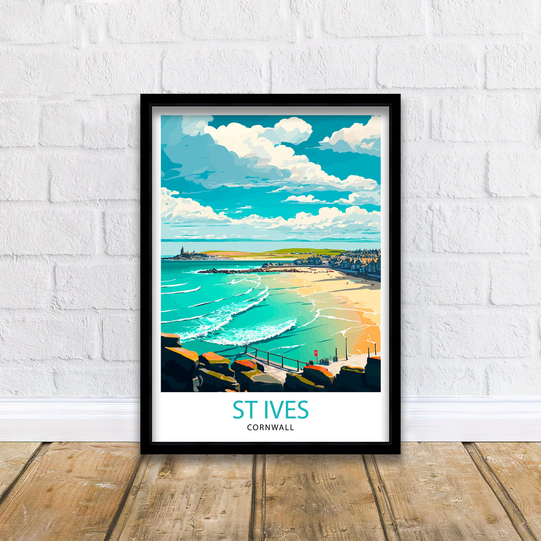 St Ives Cornwall Travel Poster St Ives Wall Art St Ives Illustration Travel Poster Gift for St Ives Cornwall Home Decor