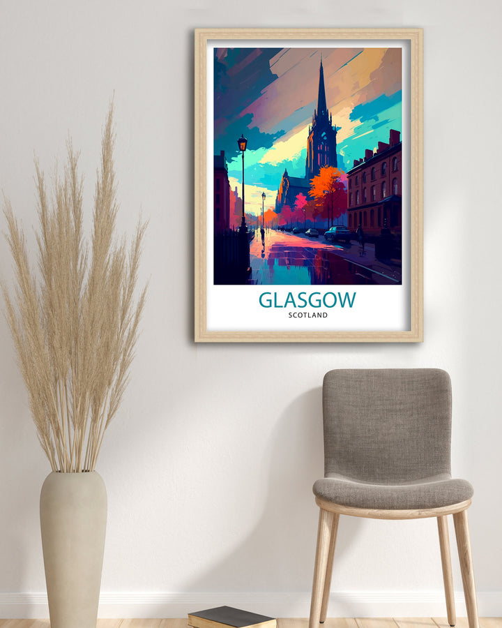 Glasgow Scotland Travel Poster Glasgow Wall Art, Glasgow Home Decor Glasgow Illustration Travel Poster Gift for Glasgow Scotland Home Decor