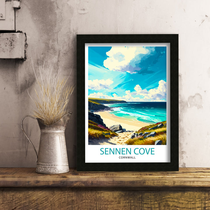 Sennen Cove Cornwall Travel Poster Cornwall Wall Art Sennen Cove Illustration Cornwall Travel Poster Gift For Cornwall Home Decor