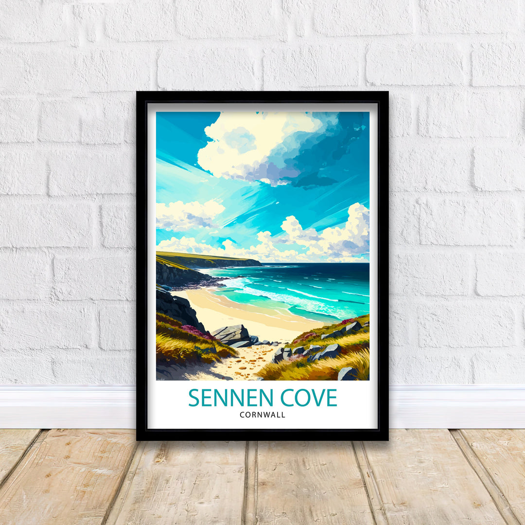 Sennen Cove Cornwall Travel Poster Cornwall Wall Art Sennen Cove Illustration Cornwall Travel Poster Gift For Cornwall Home Decor