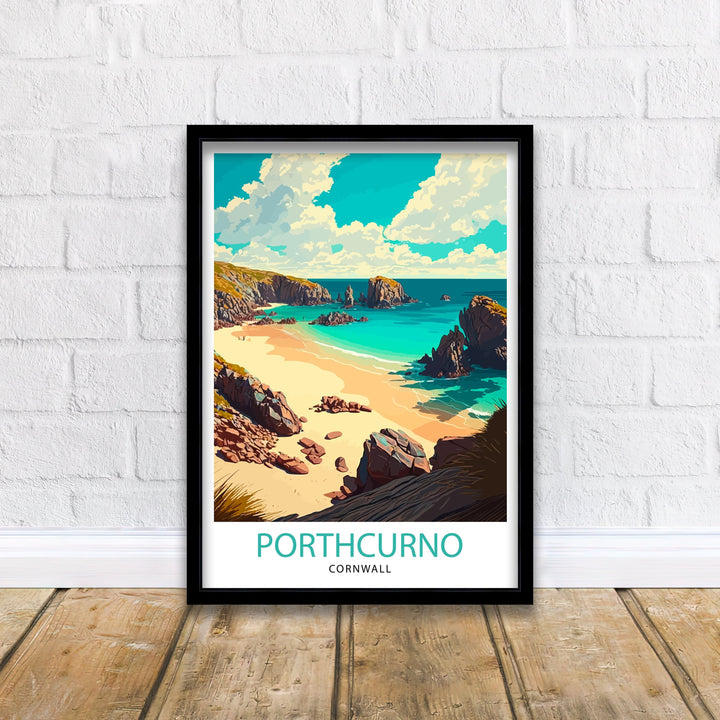 Porthcurno Cornwall Travel Poster Porthcurno Wall Art Porthcurno Beach Illustration Cornwall Travel Poster Porthcurno Home Decor