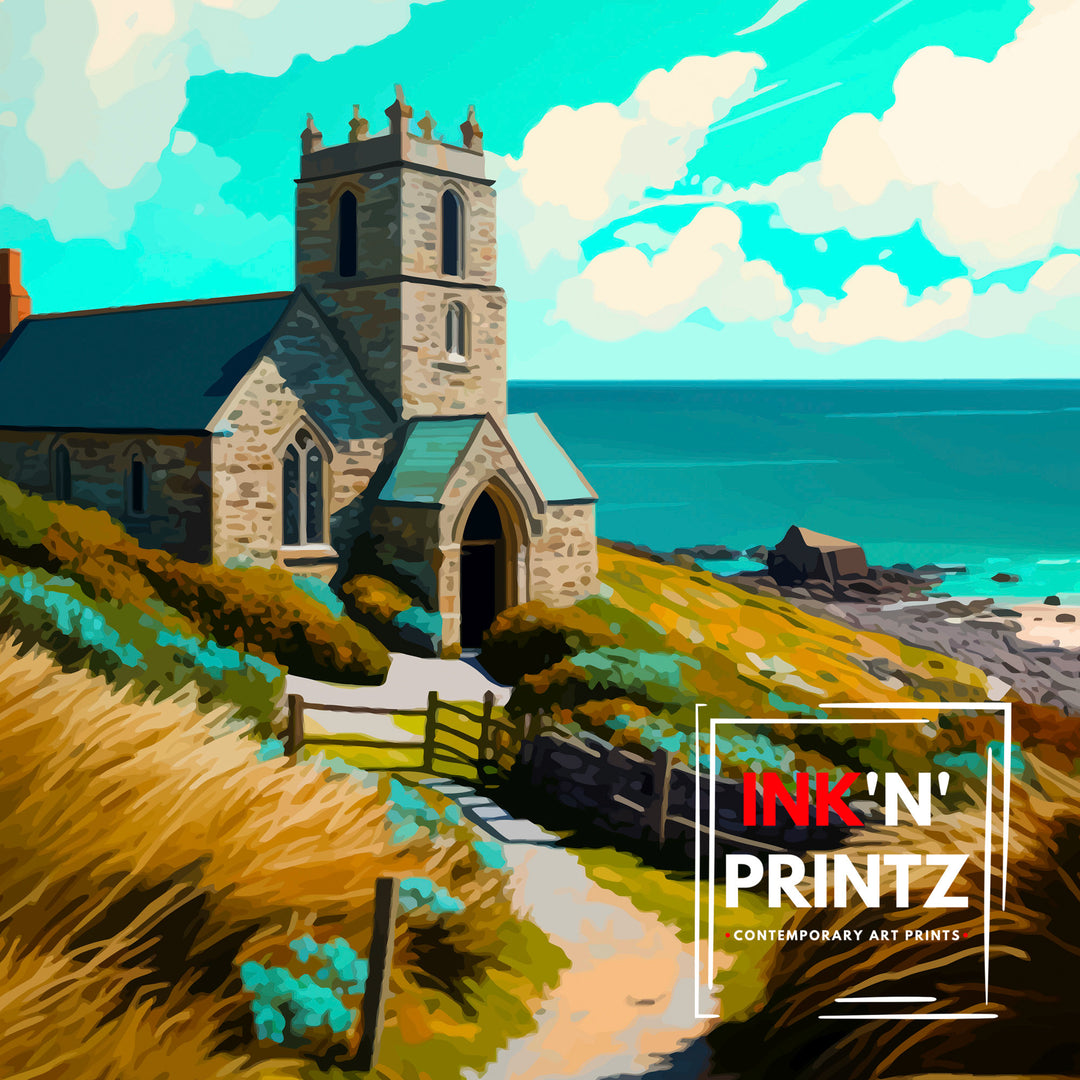 St Agnes Cornwall Travel Poster St Agnes Wall Art St Agnes Home Decor Cornwall Illustration Travel Poster Gift for Cornwall Lover, UK Travel