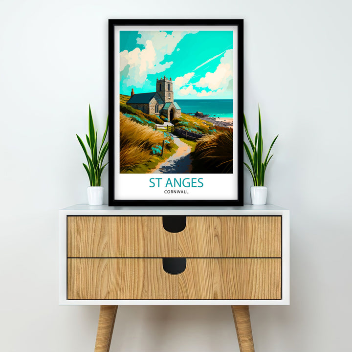 St Agnes Cornwall Travel Poster St Agnes Wall Art St Agnes Home Decor Cornwall Illustration Travel Poster Gift for Cornwall Lover, UK Travel