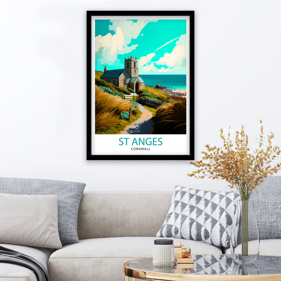 St Agnes Cornwall Travel Poster St Agnes Wall Art St Agnes Home Decor Cornwall Illustration Travel Poster Gift for Cornwall Lover, UK Travel