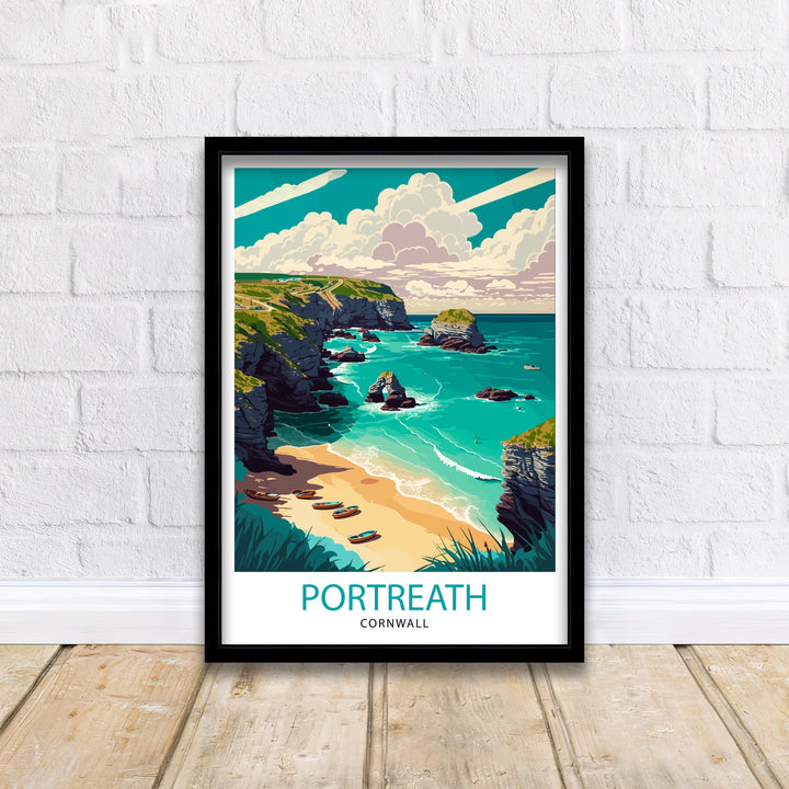 Portreath Cornwall Travel Poster Portreath Wall Art Cornwall Illustration Travel Poster Gift for Cornwall Home Decor