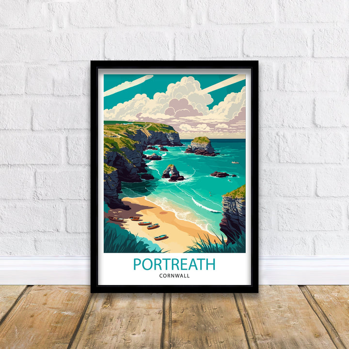 Portreath Cornwall Travel Poster Portreath Wall Art Cornwall Illustration Travel Poster Gift for Cornwall Home Decor