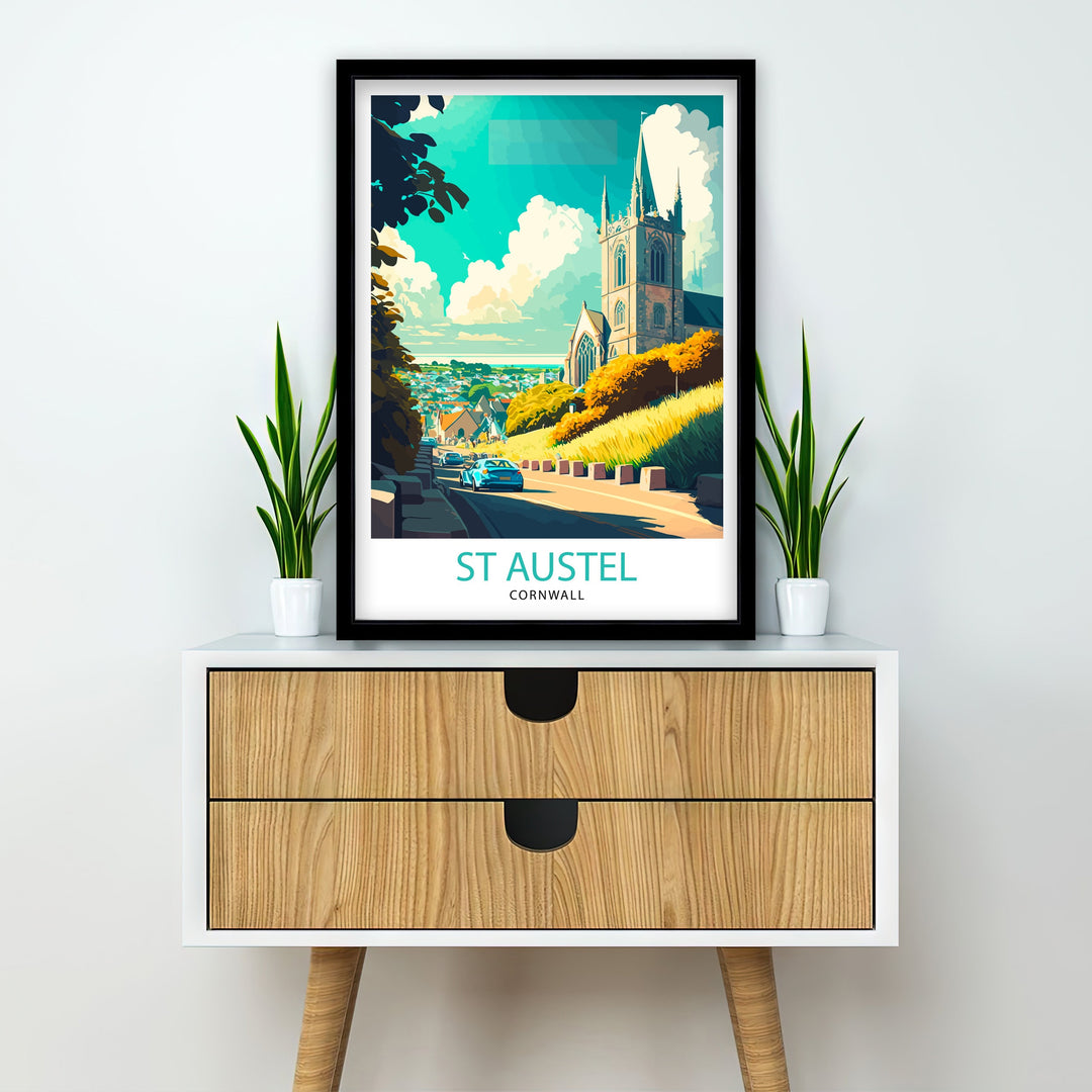 St Austell Cornwall Travel Poster Wall Decor Home Living Decor Illustration Travel Poster Gift For St Austell Cornwall Home Decor