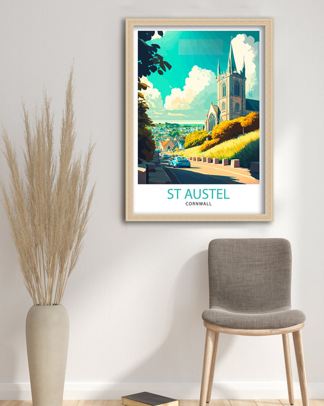 St Austell Cornwall Travel Poster Wall Decor Home Living Decor Illustration Travel Poster Gift For St Austell Cornwall Home Decor