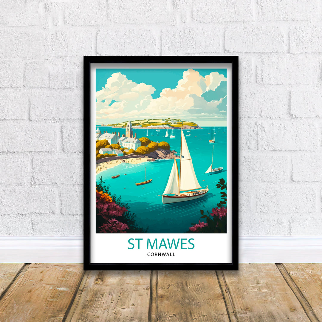 St Mawes Cornwall Travel Poster St Mawes Wall Art Cornwall Illustration Travel Poster Gift For St Mawes, Cornwall Home Decor