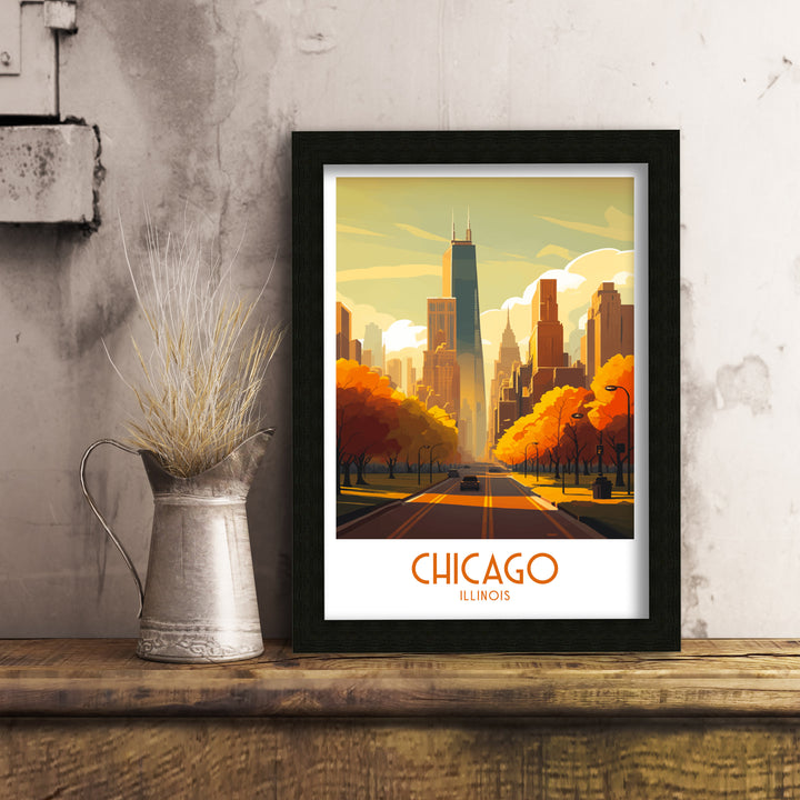 Chicago Travel Poster Chicago Wall Art Chicago Poster Chicago Illinois Poster Chicago Skyline Art Travel Decor Chicago Gift