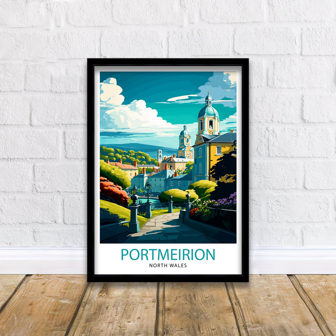 Portmeirion Wales Travel Poster Wall Decor Home Living Decor Wales Illustration Travel Poster Gift for Wales Home Decor