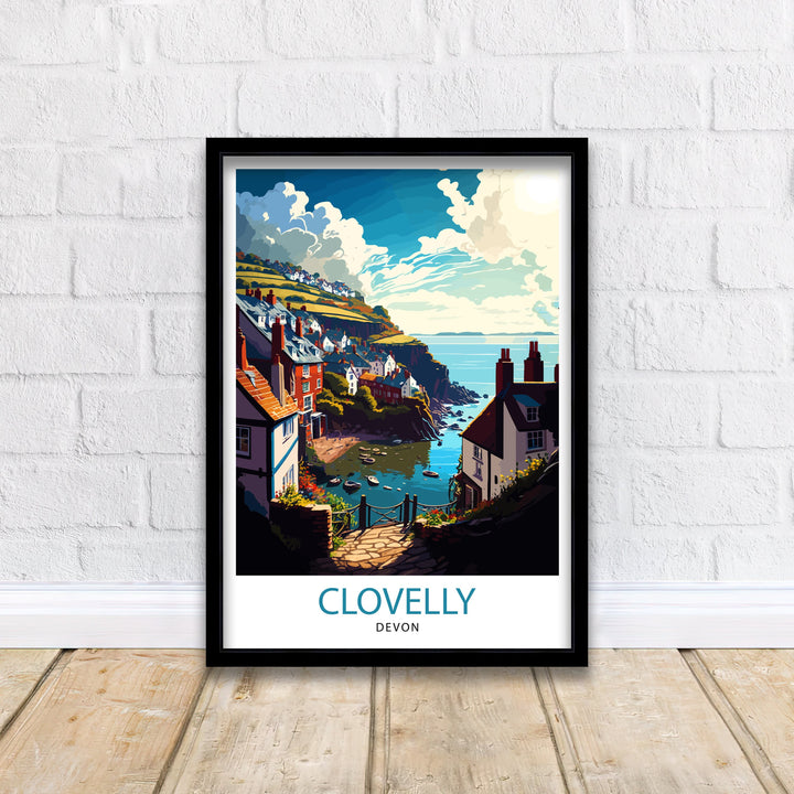 Clovelly Devon Travel Poster Clovelly Wall Art Devon Coastal Town Illustration Travel Poster Gift Devon Home Decor