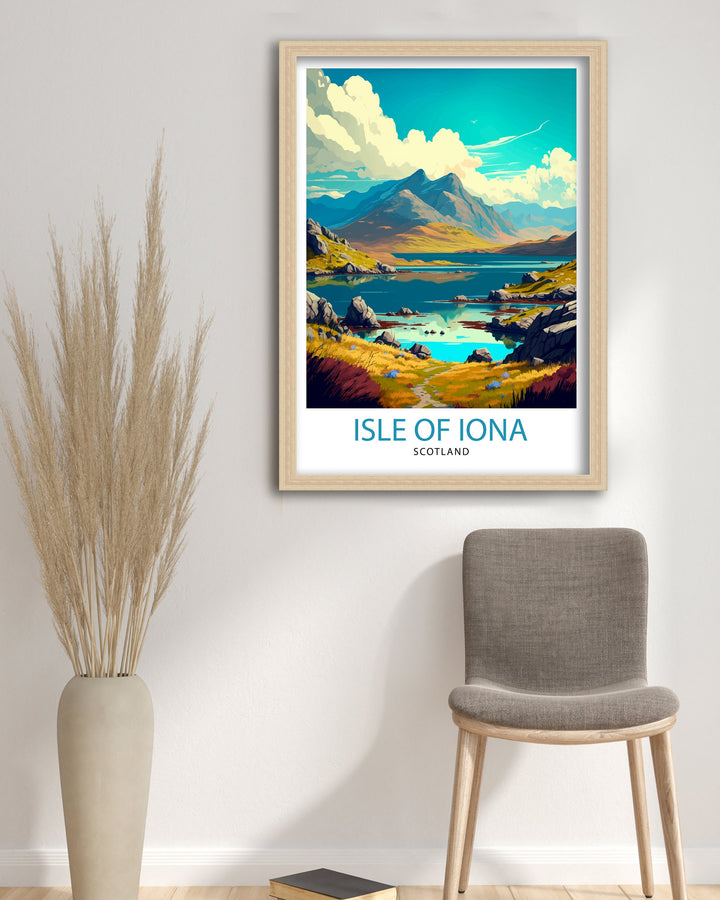 Isle of Iona Scotland Travel Poster Iona Wall Art Iona Home Decor Iona Illustration Travel Poster Iona Gift Scotland Home Decor