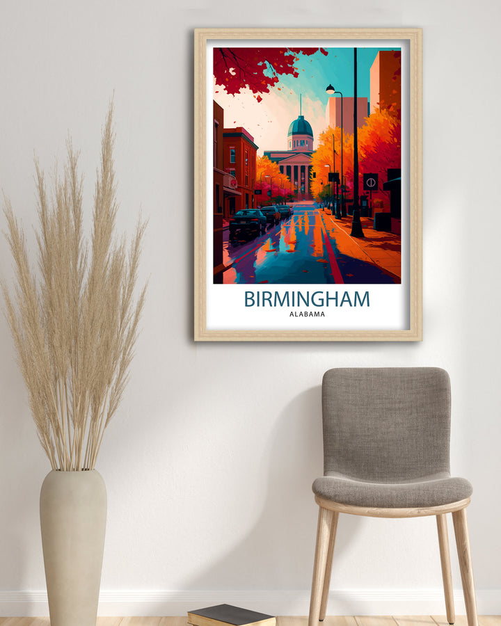 Birmingham Alabama Travel Poster Birmingham Wall Art Birmingham Cityscape Birmingham Alabama Illustration Travel Poster Birmingham Gift Home