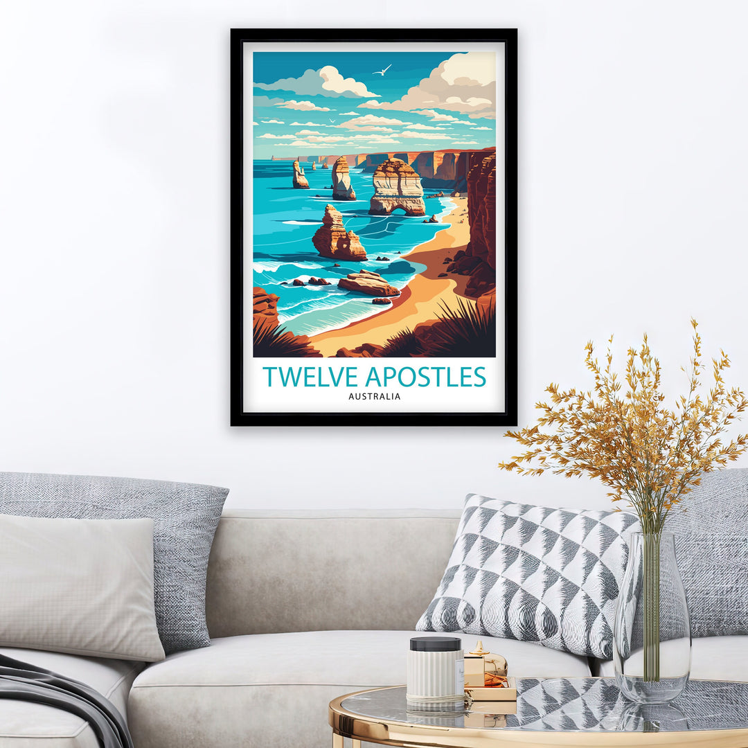 Twelve Apostles Australia Travel Poster Wall Decor, Home Living Decor Illustration Travel Poster Gift For Australia Home Decor