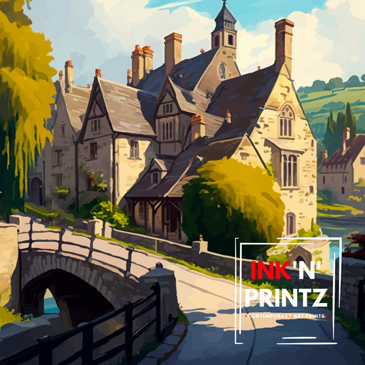 Castle Combe Wiltshire Travel Poster Castle Combe Wall Art Castle Combe Home Living Decor Castle Combe Illustration Travel Poster Castle