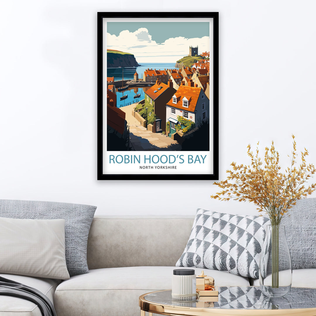 Robin Hood's Bay Yorkshire Travel Poster Wall Art Decor Yorkshire Coastal Town Illustration Poster Gift for Travelers and Yorkshire Lovers