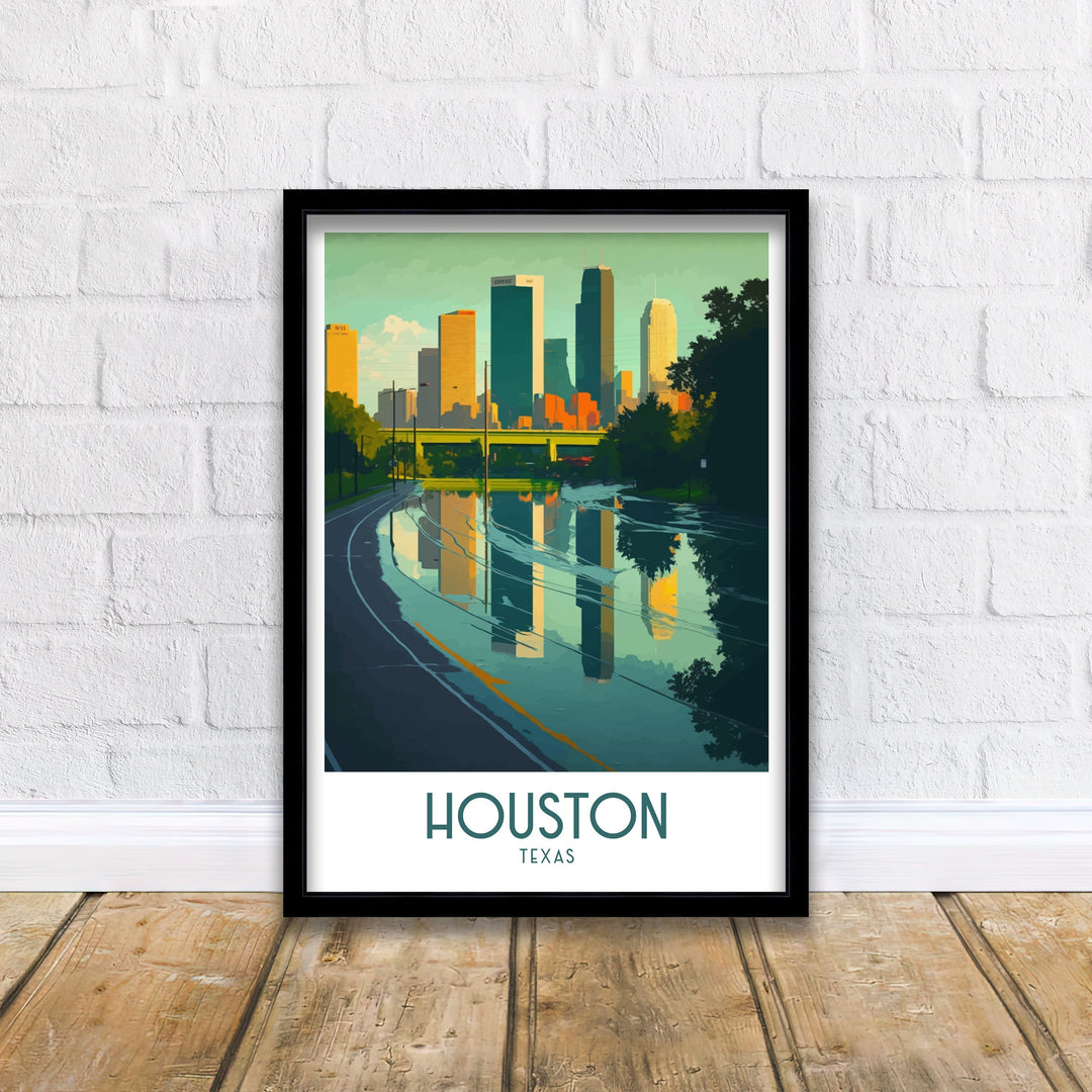 Houston Texas Travel Poster Houston Wall Art Houston Texas Poster Houston Skyline Illustration Houston Texas Gift Houston Decor