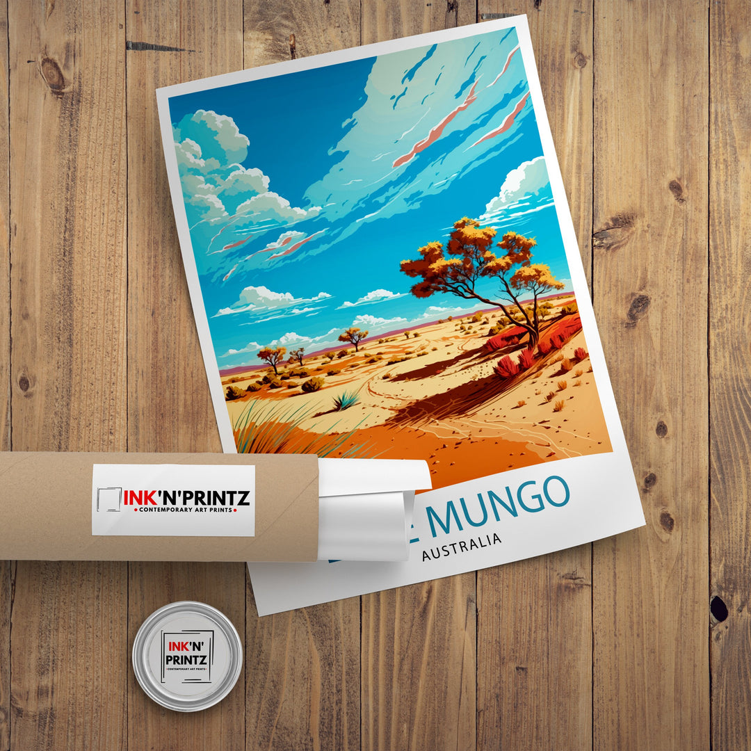 Lake Mungo Australia Travel Poster Lake Mungo Wall Art Australia Travel Poster Lake Mungo National Park Illustration Gift for Australia