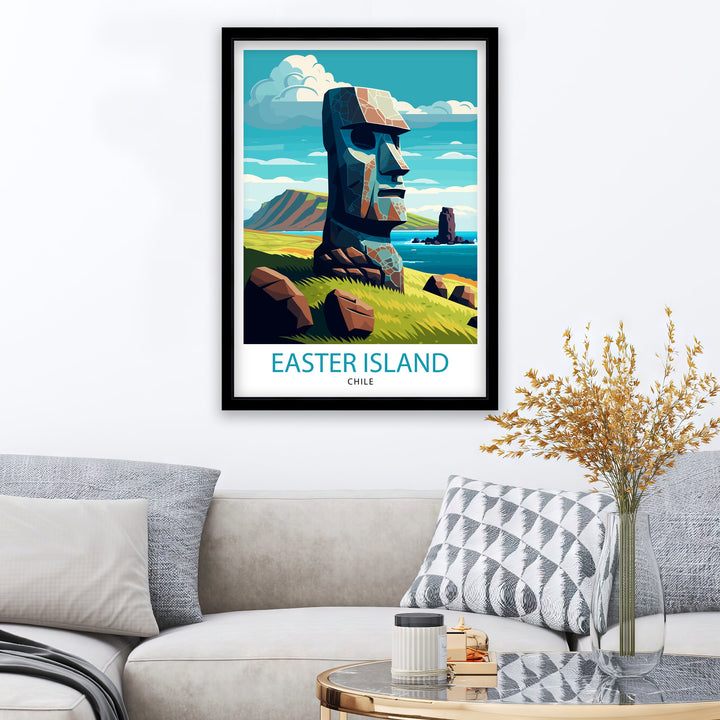 Easter Island Chile Travel Print Easter Island Wall Decor Easter Island Home Living Decor Easter Island Illustration Travel Poster Easter