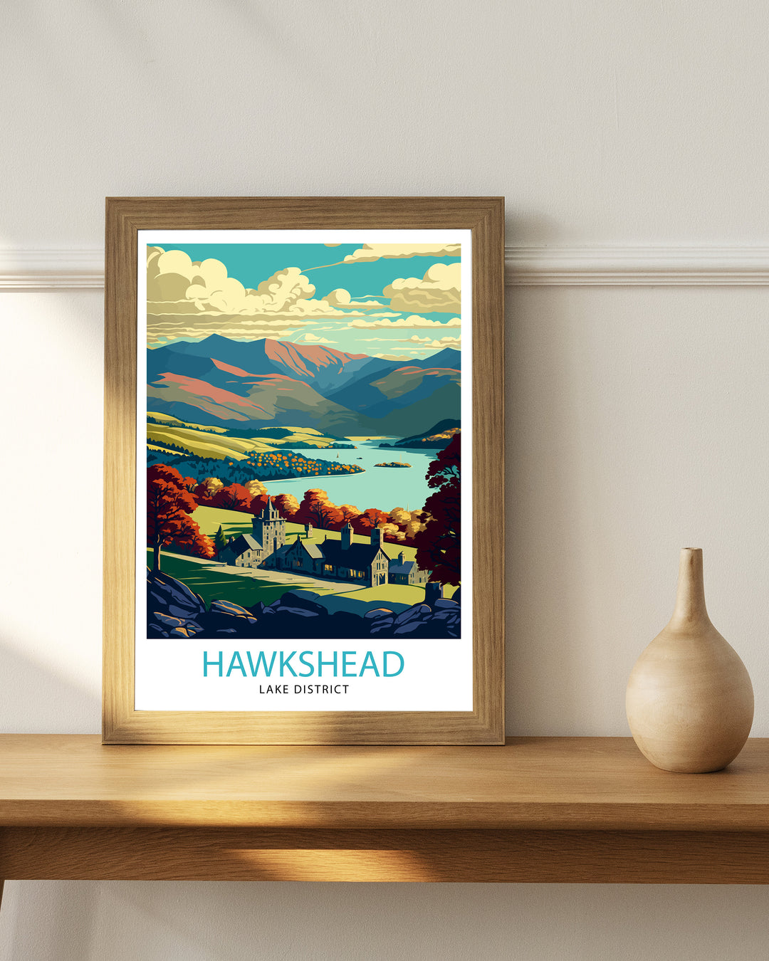 Hawkshead Lake District Travel Poster Wall Art Decor UK Travel Poster Gift For Travelers Lake District Illustration Home Decor