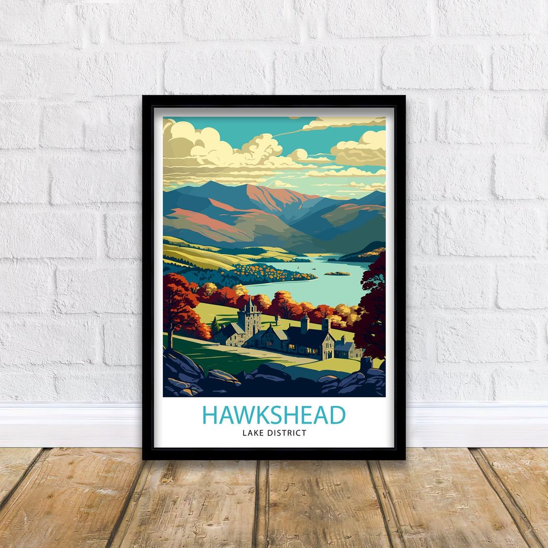 Hawkshead Lake District Travel Poster Wall Art Decor UK Travel Poster Gift For Travelers Lake District Illustration Home Decor