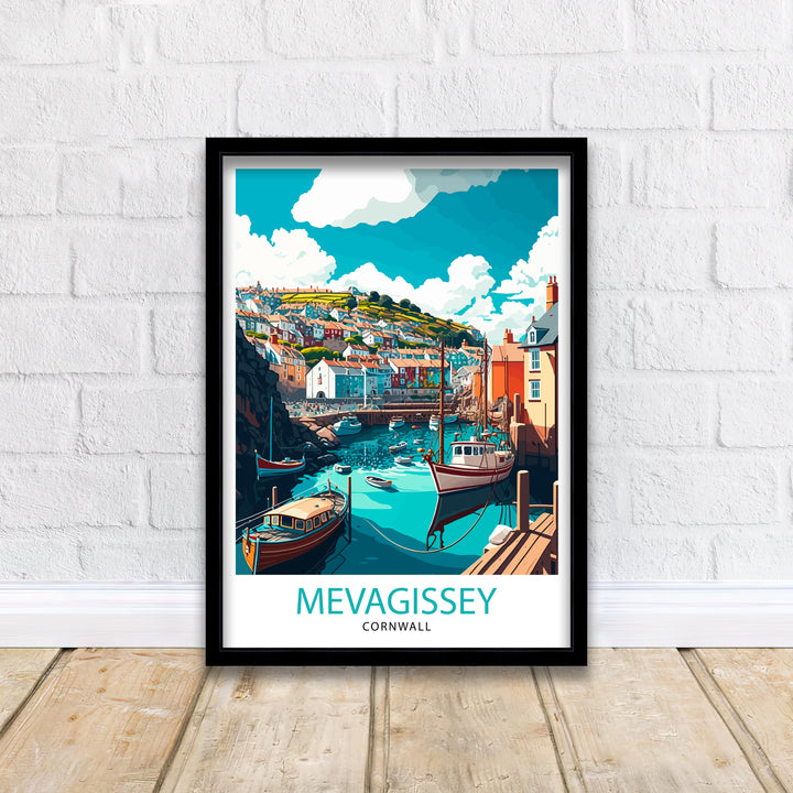 Mevagissey Cornwall Travel Poster Wall Art Decor Cornwall Illustration Travel Poster Gift Cornwall Home Decor